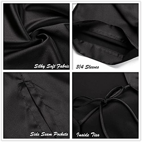 Black Short Satin Kimono for Bride or Bridesmaid