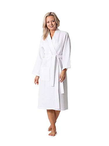 White Turkish Linen Waffle Knit Kimono Robe - Large