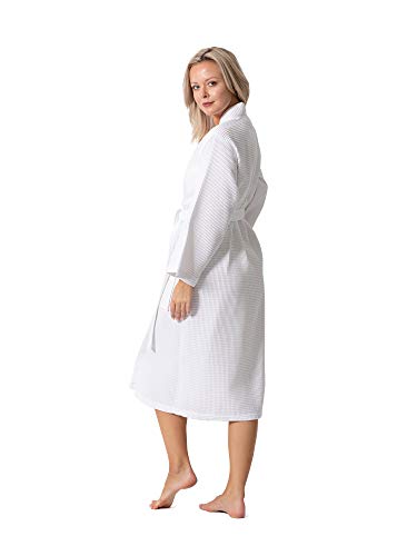 White Turkish Linen Waffle Knit Kimono Robe - Large