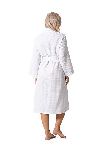 White Turkish Linen Waffle Knit Kimono Robe - Large