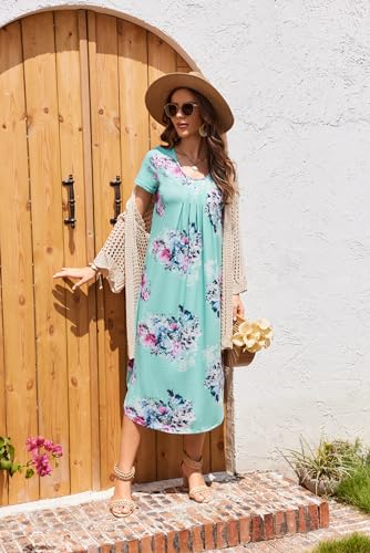 Blue Floral Short Sleeve Nightgown Oversized Lounge Dress
