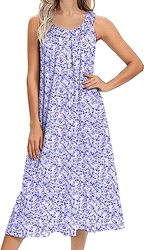 Purple Floral Sleeveless Nightgown with Pockets, Long Ladies