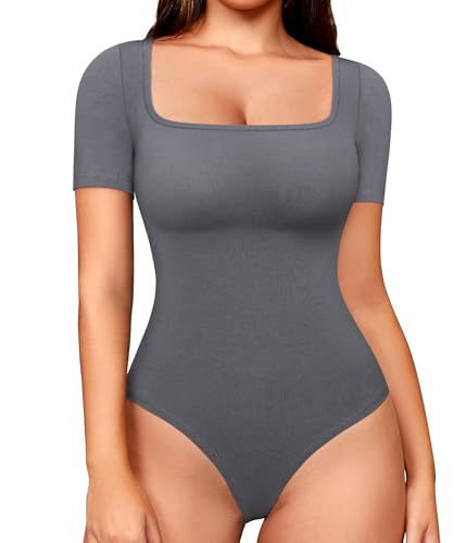 Irisnaya Square Neck Bodysuit Tank Tops