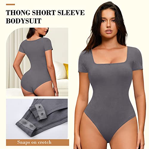 Irisnaya Square Neck Bodysuit Tank Tops