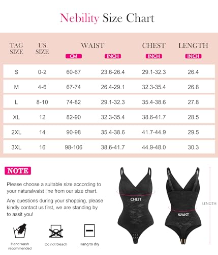 Nebility Tummy Control Lace Bodysuit V Neck