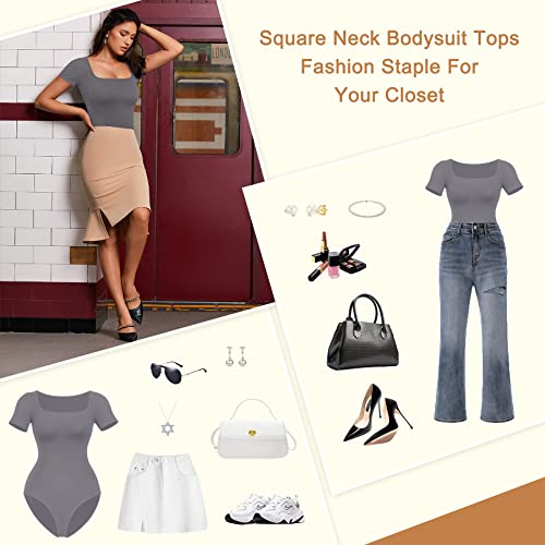 Irisnaya Square Neck Bodysuit Tank Tops