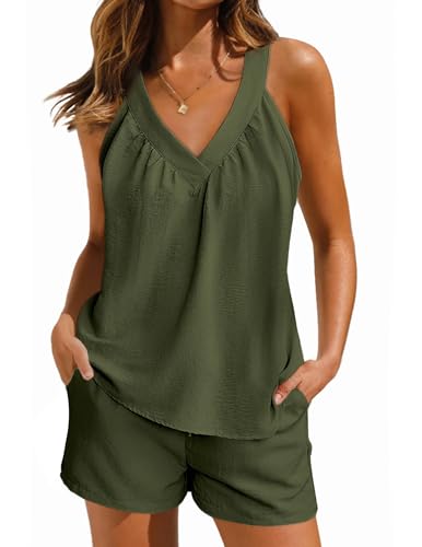 Ekouaer Women's Army Green Tank Top Pajama Set