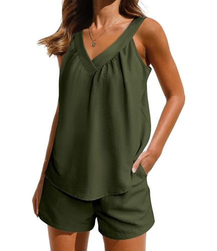 Ekouaer Women's Army Green Tank Top Pajama Set