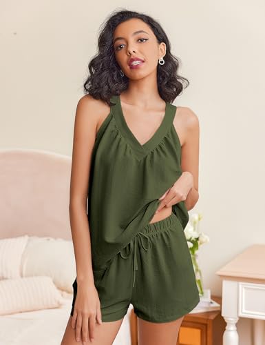 Ekouaer Women's Army Green Tank Top Pajama Set