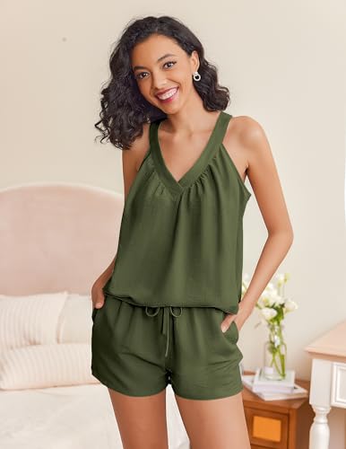 Ekouaer Women's Army Green Tank Top Pajama Set