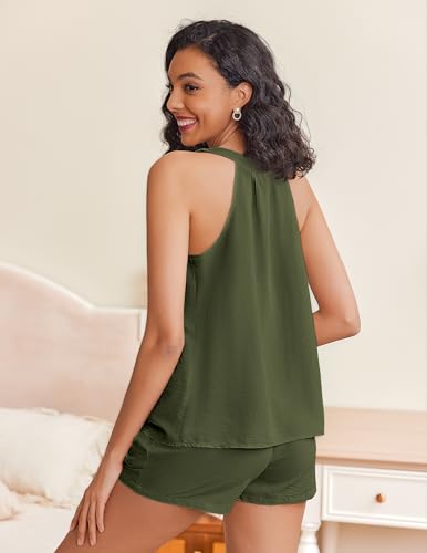 Ekouaer Women's Army Green Tank Top Pajama Set