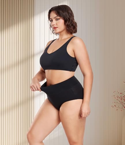 Wirarpa Ladies High Waist Cotton Briefs 5 Pack, Black, Large