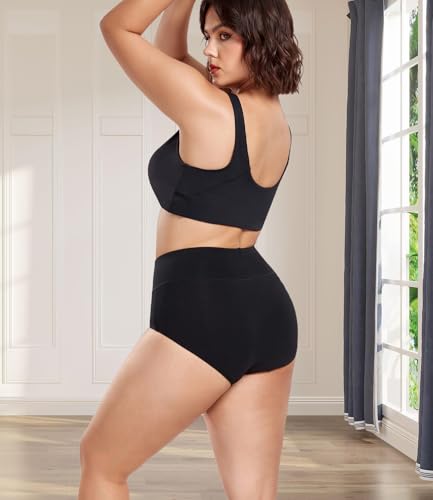 Wirarpa Ladies High Waist Cotton Briefs 5 Pack, Black, Large