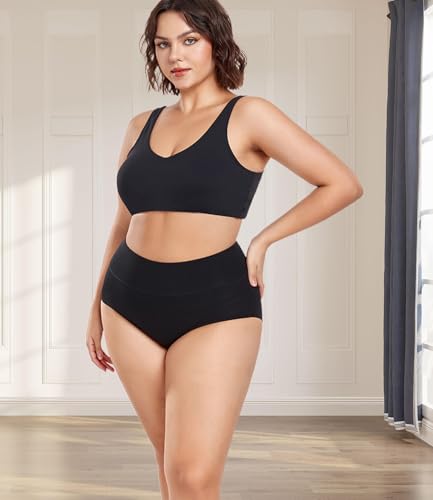 Wirarpa Ladies High Waist Cotton Briefs 5 Pack, Black, Large