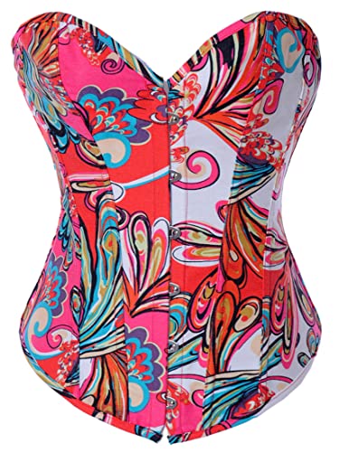 Vintage Butterfly Denim Overbust Corset Bustier - Hot Pink