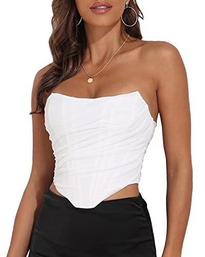 Vintage Strapless Boned Mesh Corset Crop Top