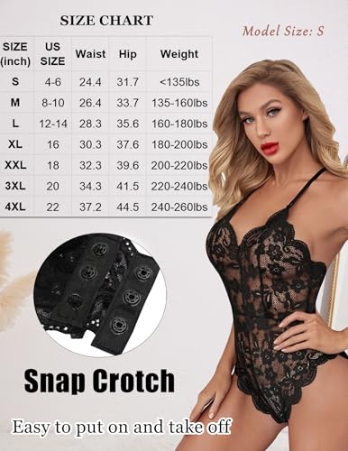 Avidlove Black Teddy Bodysuit Lingerie (Black, Size L)