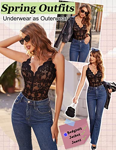 Avidlove Black Teddy Bodysuit Lingerie (Black, Size L)