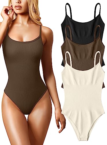 OQQ Women's 3 Piece Ribbed Shapewear Bodysuits