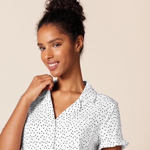 White Dots Piped Notch Collar Pajama Set, Plus Size