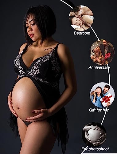 Avidlove Lace Babydoll V Neck Nightgown Set in Black