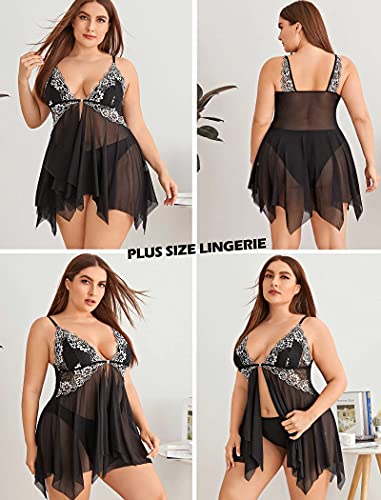 Avidlove Lace Babydoll V Neck Nightgown Set in Black