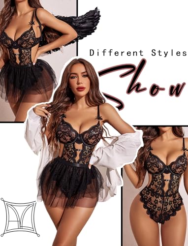 Avidlove Lace Bodysuit: Detachable Mini Skirt Lingerie Set