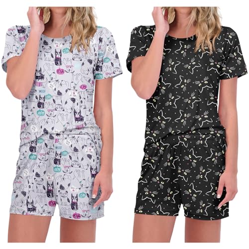 Ekouaer Women's 2 Pack Pajama Set with Pockets