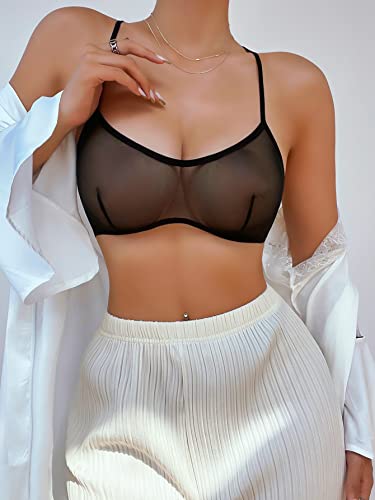 Criss Cross Sheer Mesh Lingerie Set - Black