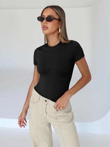 Trendy Queen Short Sleeve Bodysuit Crop Top Fashion