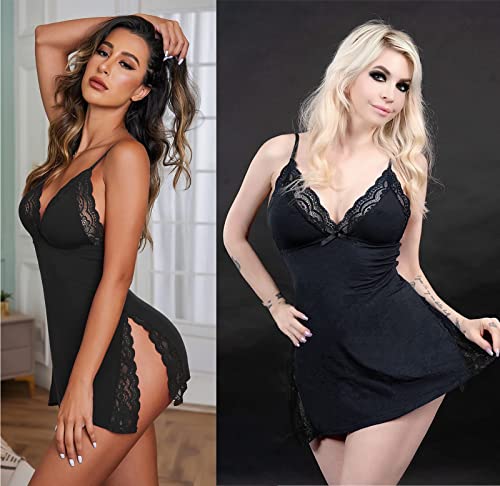 Avidlove Sexy Lace Chemise Nightgown Black - Size M