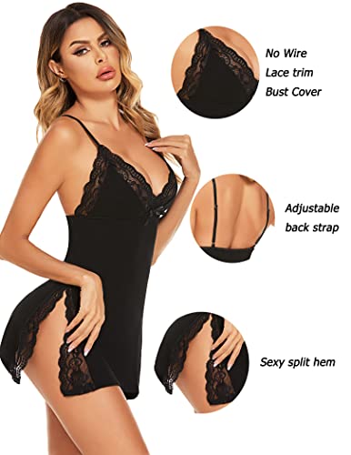 Avidlove Sexy Lace Chemise Nightgown Black - Size M