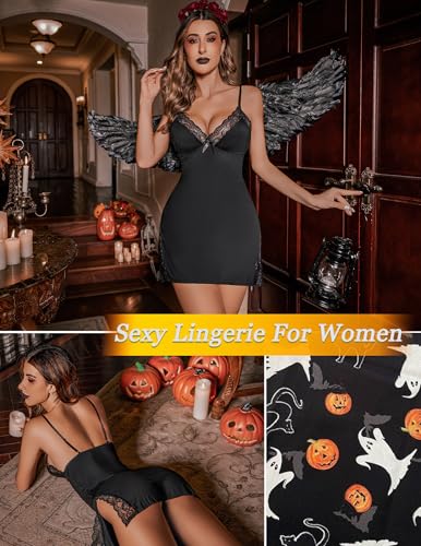 Avidlove Sexy Lace Chemise Nightgown Black - Size M