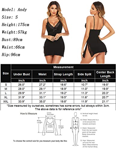 Avidlove Sexy Lace Chemise Nightgown Black - Size M