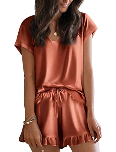 Ekouaer Silk Pajama Set V Neck and Shorts