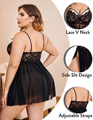 Black Lace Plus Size Babydoll Chemise Nightwear for Women