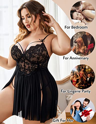 Black Lace Plus Size Babydoll Chemise Nightwear for Women