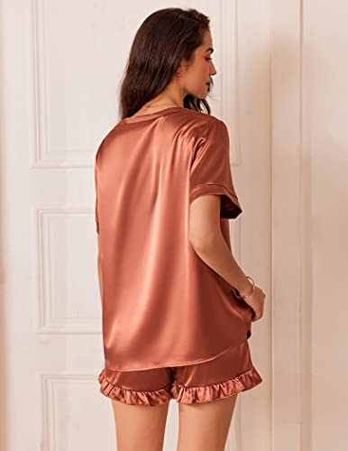 Ekouaer Silk Pajama Set V Neck and Shorts