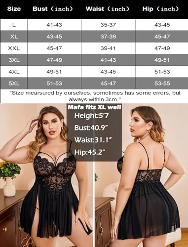 Black Lace Plus Size Babydoll Chemise Nightwear for Women
