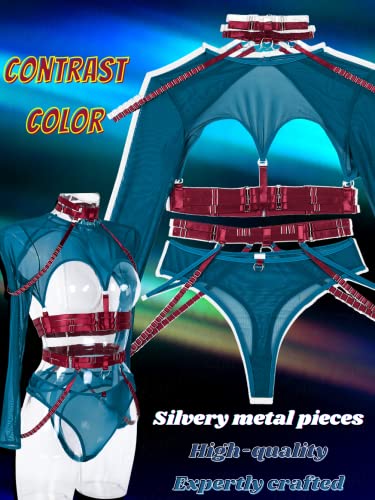 Kaei&Shi Choker Lingerie 𝐒𝐞𝐭: Gothic, Mesh, Strappy, Dark Green, Burgundy