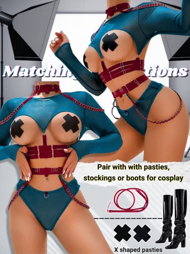 Kaei&Shi Choker Lingerie 𝐒𝐞𝐭: Gothic, Mesh, Strappy, Dark Green, Burgundy