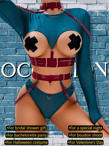 Kaei&Shi Choker Lingerie 𝐒𝐞𝐭: Gothic, Mesh, Strappy, Dark Green, Burgundy