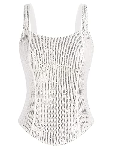 Sexy Silver White Bustier Corset Tank Top for Women