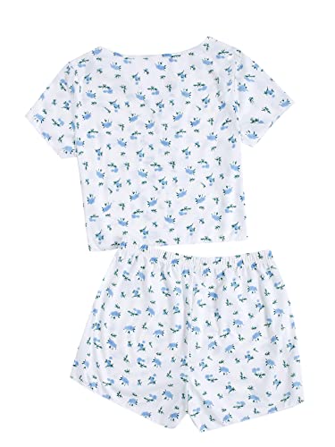 Verdusa Ditsy Floral Button Front PJ Set White