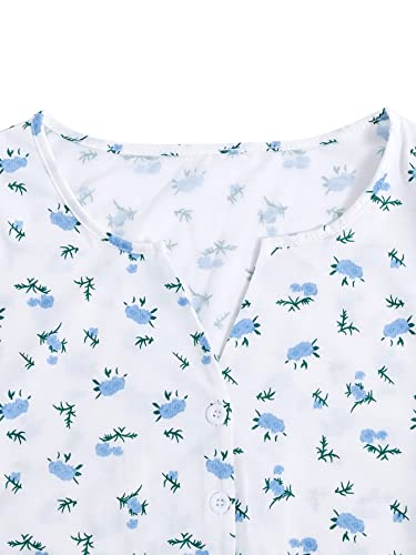 Verdusa Ditsy Floral Button Front PJ Set White