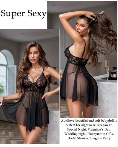 Avidlove Lace Babydoll Nightgown Mesh Chemise Boudoir