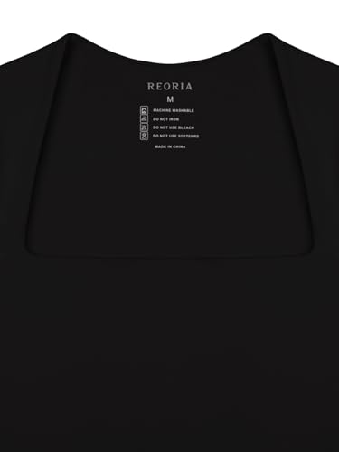 REORIA Sexy Square Neck Fitted Black Thong Bodysuit