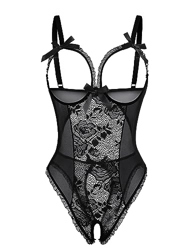 Avidlove Sexy Lace Teddy One-Piece Nightie Black Medium