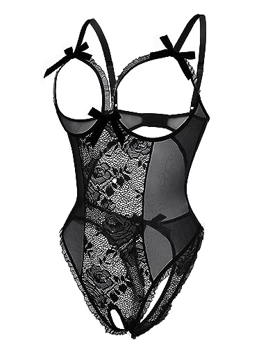 Avidlove Sexy Lace Teddy One-Piece Nightie Black Medium