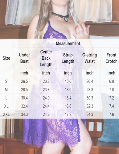 Avidlove Lace Floral Sexy Open Front Chemise (Purple)